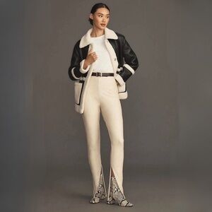 Avec Les Filles Cream Faux Leather Slit Leggings